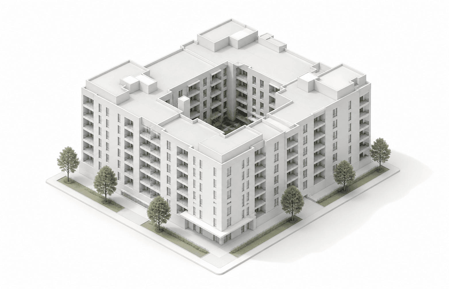 Seven-story courtyard building massing study